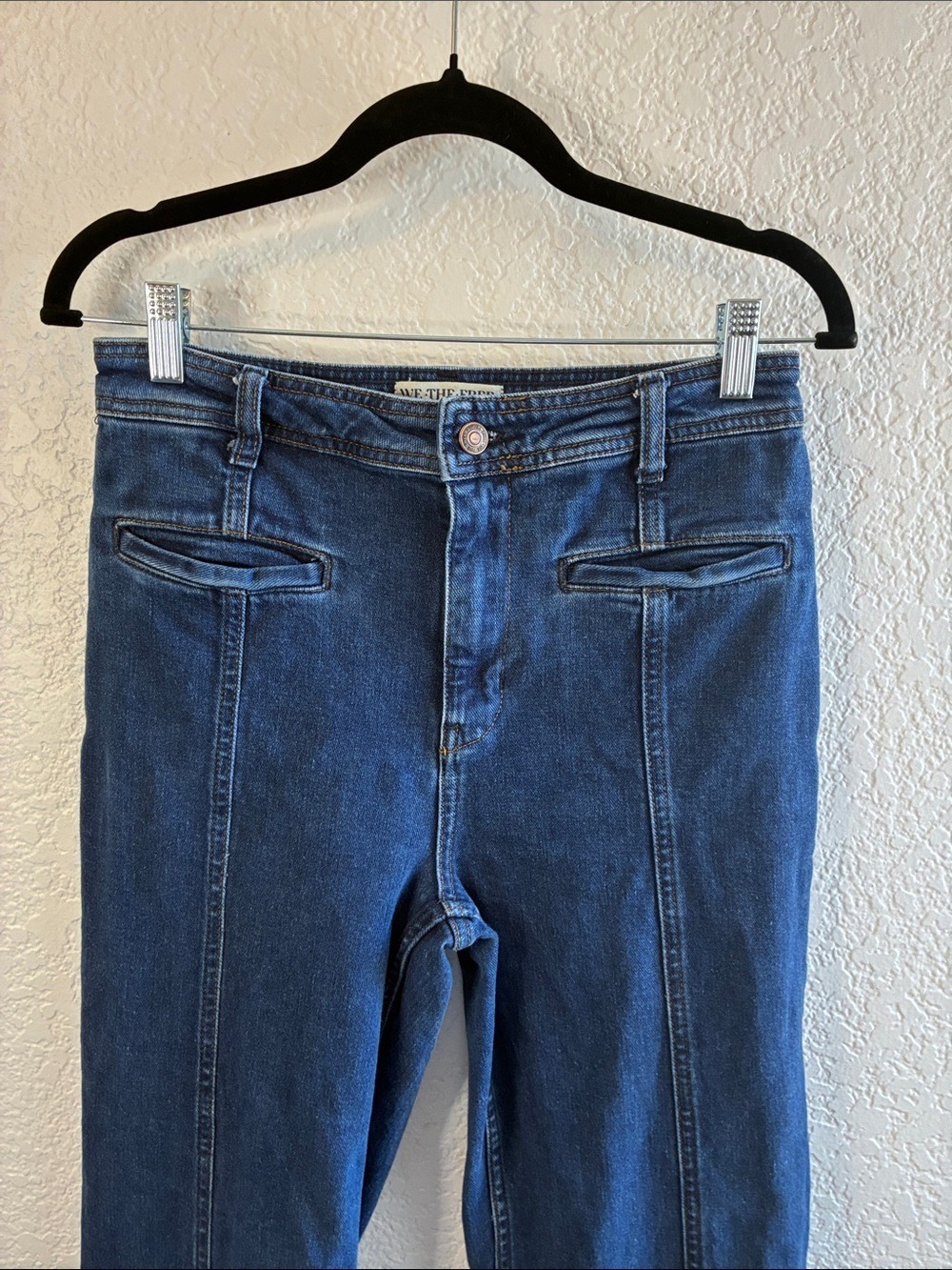Free People Firecracker Flare Jeans High Rise Tartan Plaid Star 29 - Picture 6 of 11